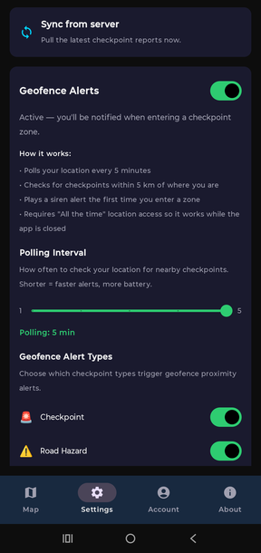 Geofence alert settings