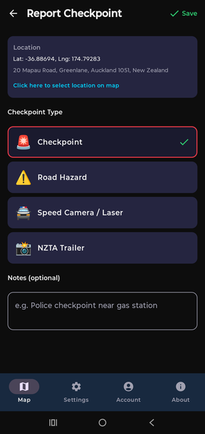 Report a checkpoint